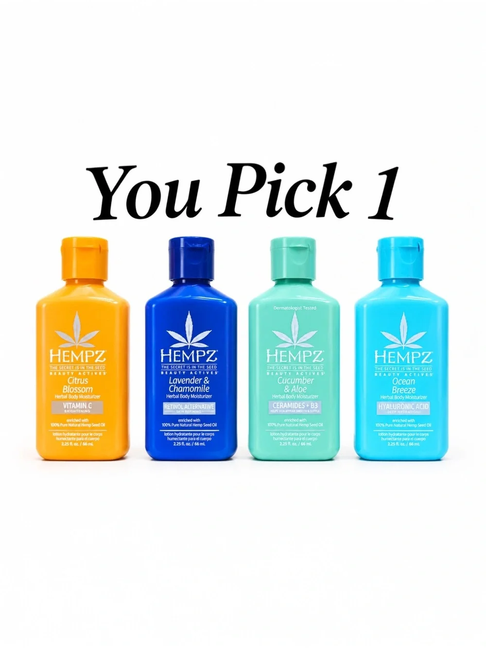 Hempz U Pick 1 2.5 oz Body Moisturizer Citrus Blossom Lavender Cucumber or Ocean